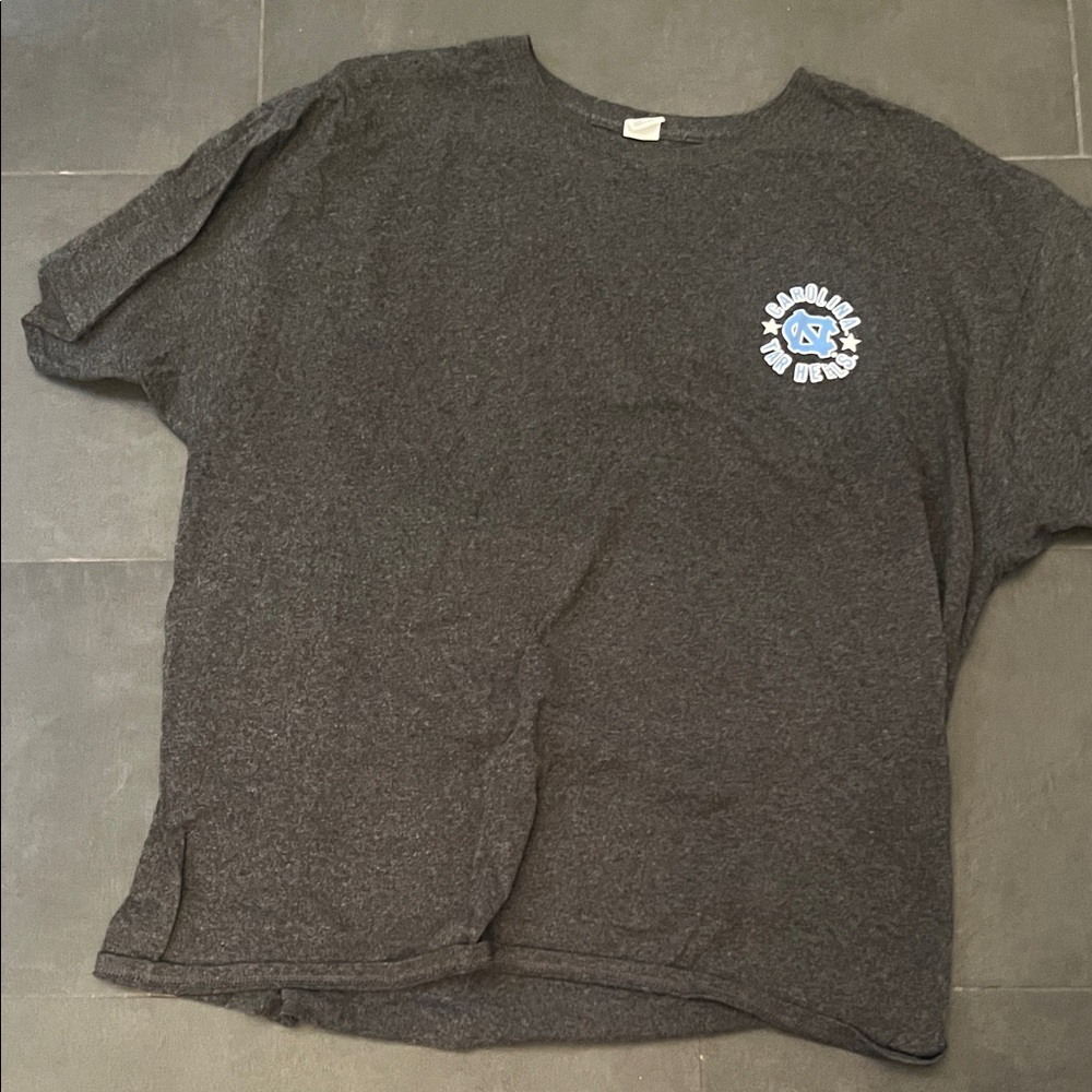Gray Crewneck Tee with Small Blue Logo